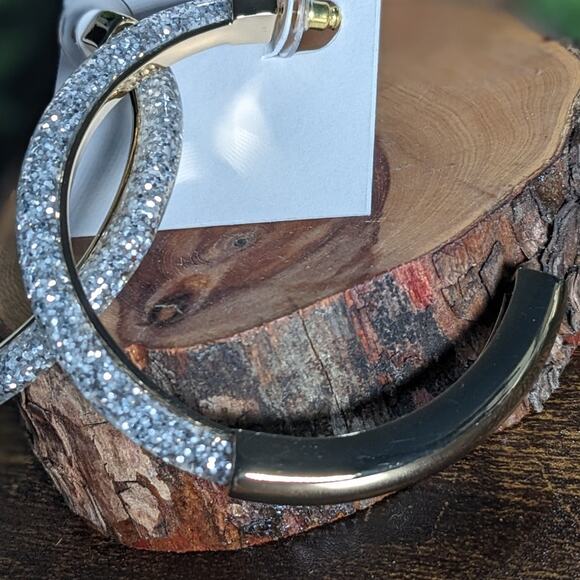 NWT Rebecca Minkoff Glitter Front Large Hoop Earrings Silver Women's Size OS - Picture 5 of 8